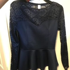 NWOT Dark blue peplum top